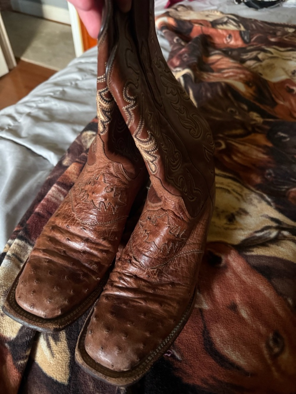 Lucchese Tan Embossed Leather Cowboy Boots